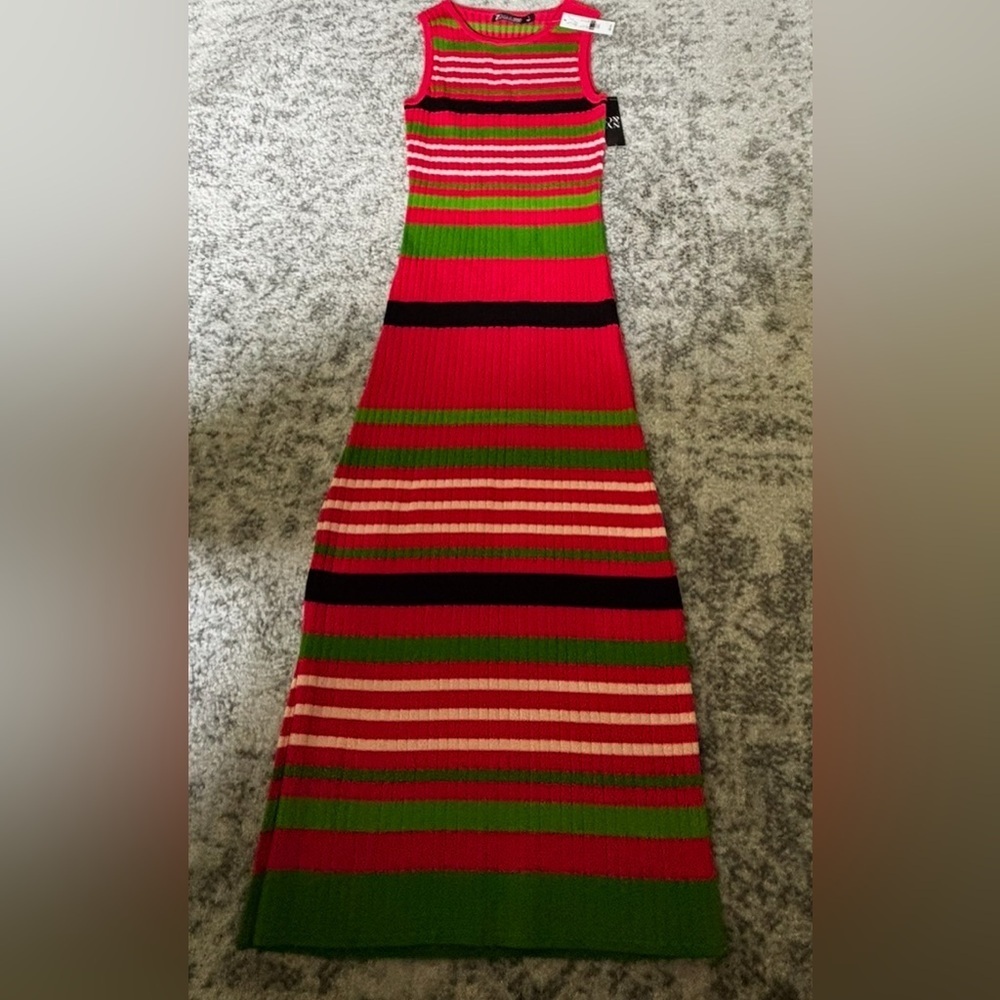 NWT New York & Company Multicolor Striped Ribbed Knit Maxi Dress Size Small